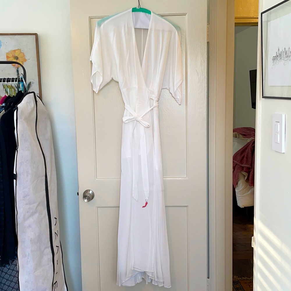 White wrap full length bridesmaids dress